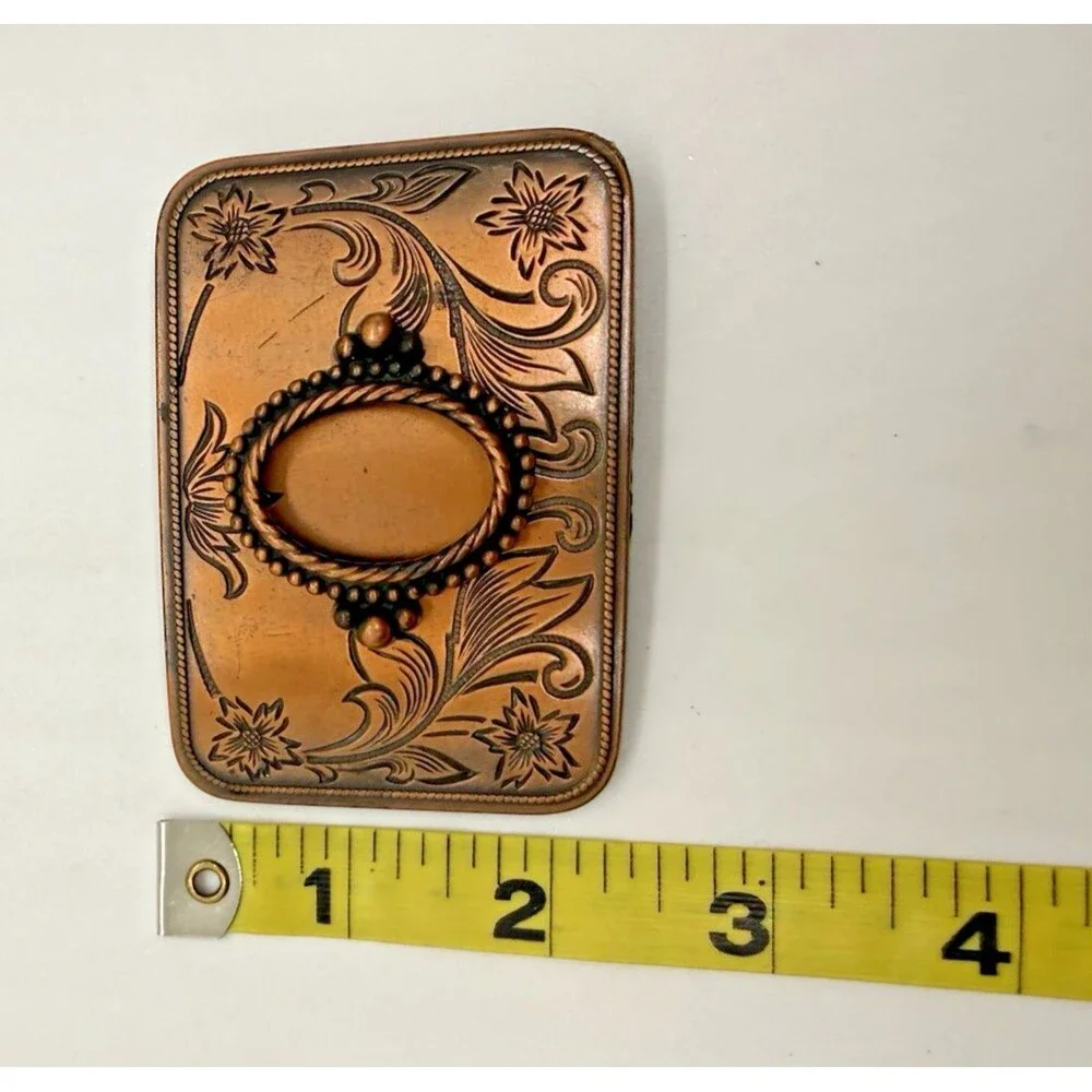 Vintage Western‎ Belt Buckle Engraved Copper Floral Floral Design Cowboy Style